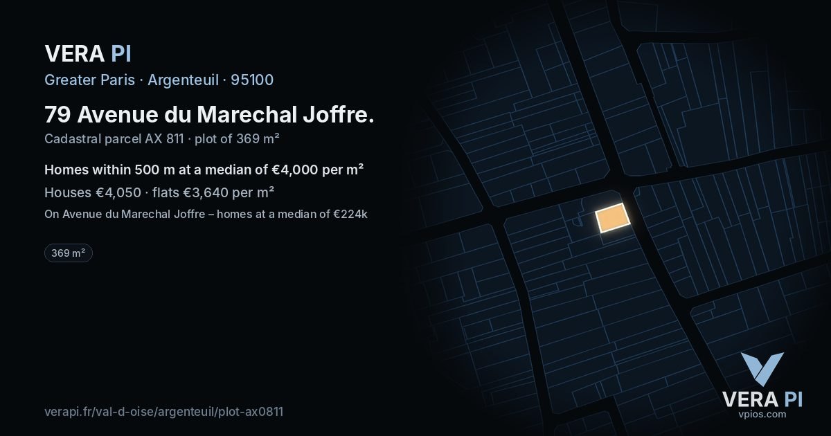 79 Avenue du Marechal Joffre, Argenteuil at night – the plot lit, the parcels around coloured by the prices near them