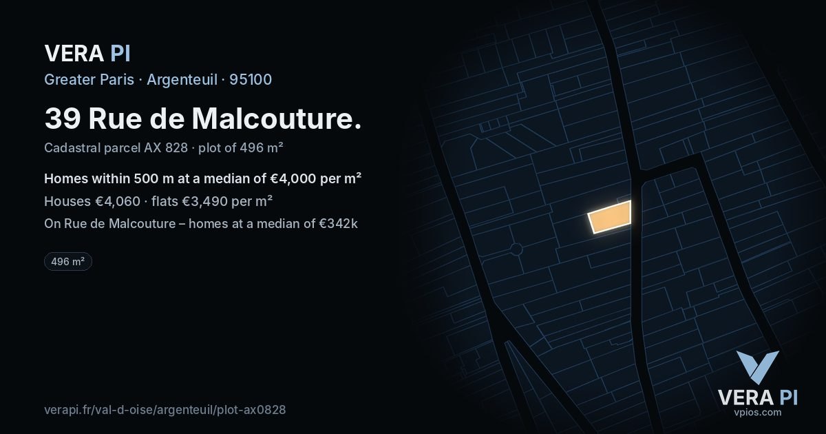 39 Rue de Malcouture, Argenteuil at night – the plot lit, the parcels around coloured by the prices near them