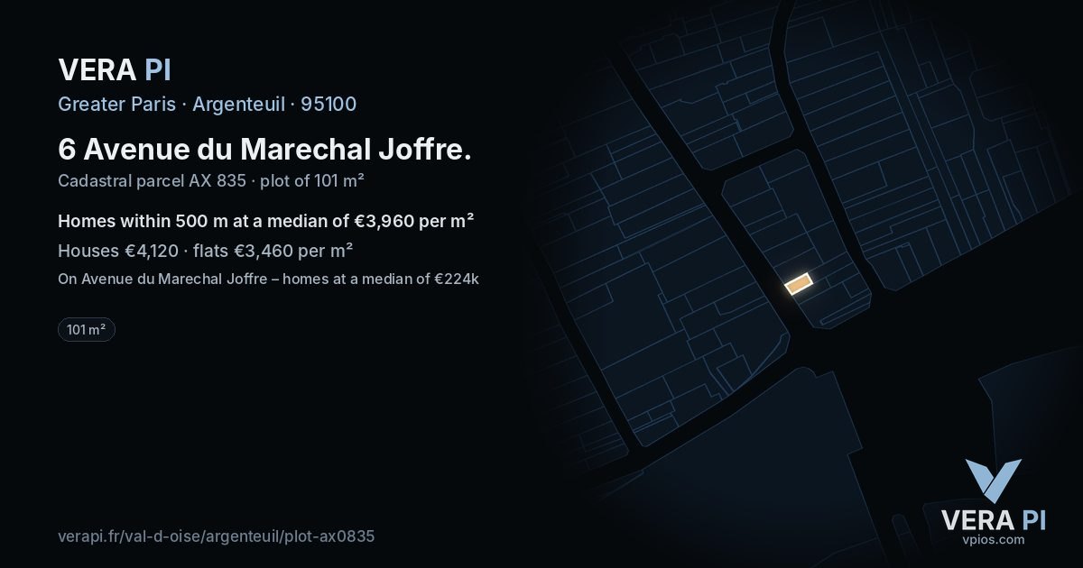 6 Avenue du Marechal Joffre, Argenteuil at night – the plot lit, the parcels around coloured by the prices near them