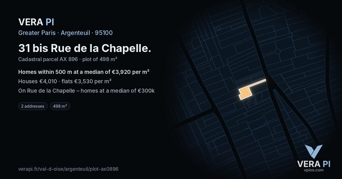 31 bis Rue de la Chapelle, Argenteuil at night – the plot lit, the parcels around coloured by the prices near them