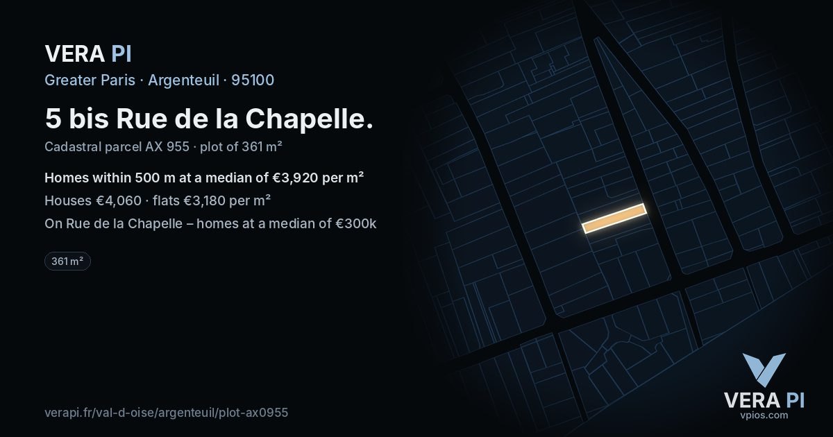 5 bis Rue de la Chapelle, Argenteuil at night – the plot lit, the parcels around coloured by the prices near them