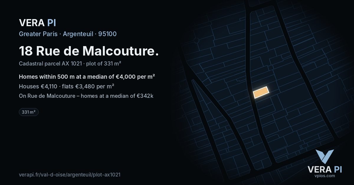 18 Rue de Malcouture, Argenteuil at night – the plot lit, the parcels around coloured by the prices near them