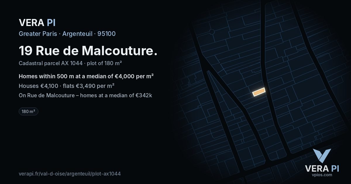 19 Rue de Malcouture, Argenteuil at night – the plot lit, the parcels around coloured by the prices near them