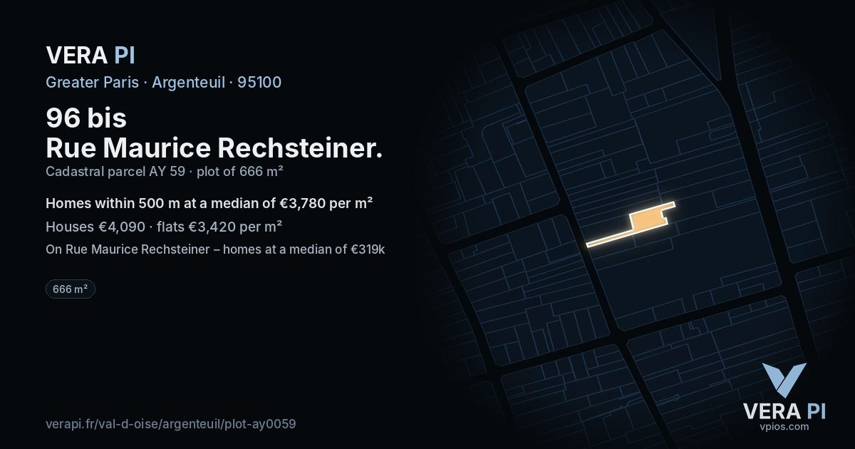 96 bis Rue Maurice Rechsteiner, Argenteuil at night – the plot lit, the parcels around coloured by the prices near them
