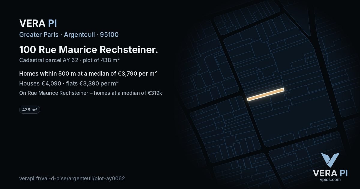 100 Rue Maurice Rechsteiner, Argenteuil at night – the plot lit, the parcels around coloured by the prices near them