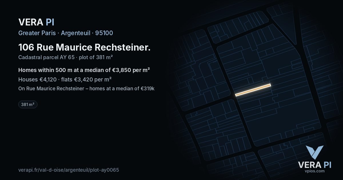 106 Rue Maurice Rechsteiner, Argenteuil at night – the plot lit, the parcels around coloured by the prices near them