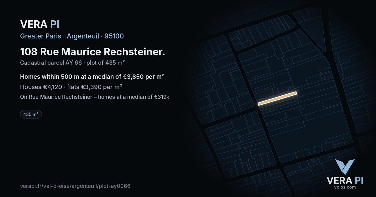 108 Rue Maurice Rechsteiner, Argenteuil at night – the plot lit, the parcels around coloured by the prices near them