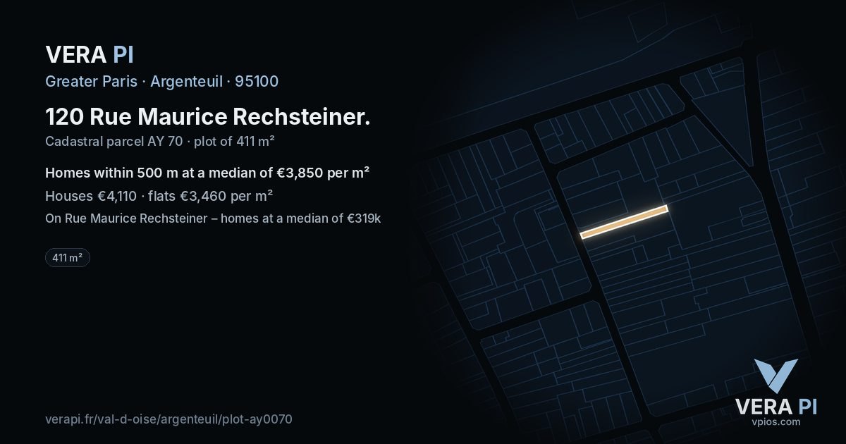 120 Rue Maurice Rechsteiner, Argenteuil at night – the plot lit, the parcels around coloured by the prices near them