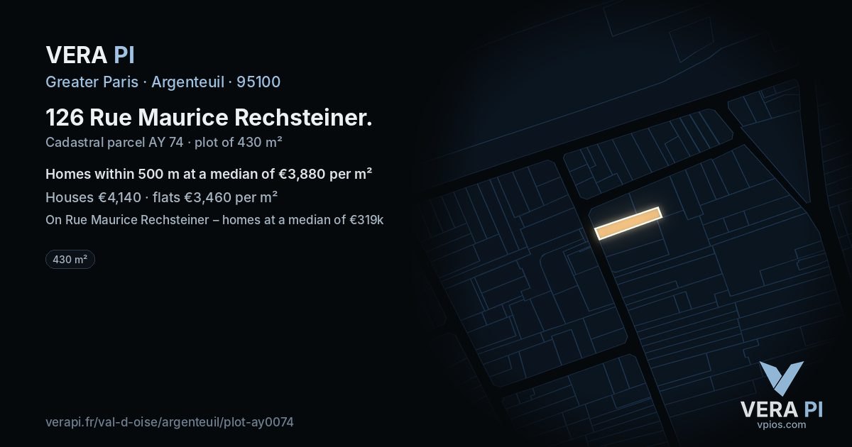126 Rue Maurice Rechsteiner, Argenteuil at night – the plot lit, the parcels around coloured by the prices near them