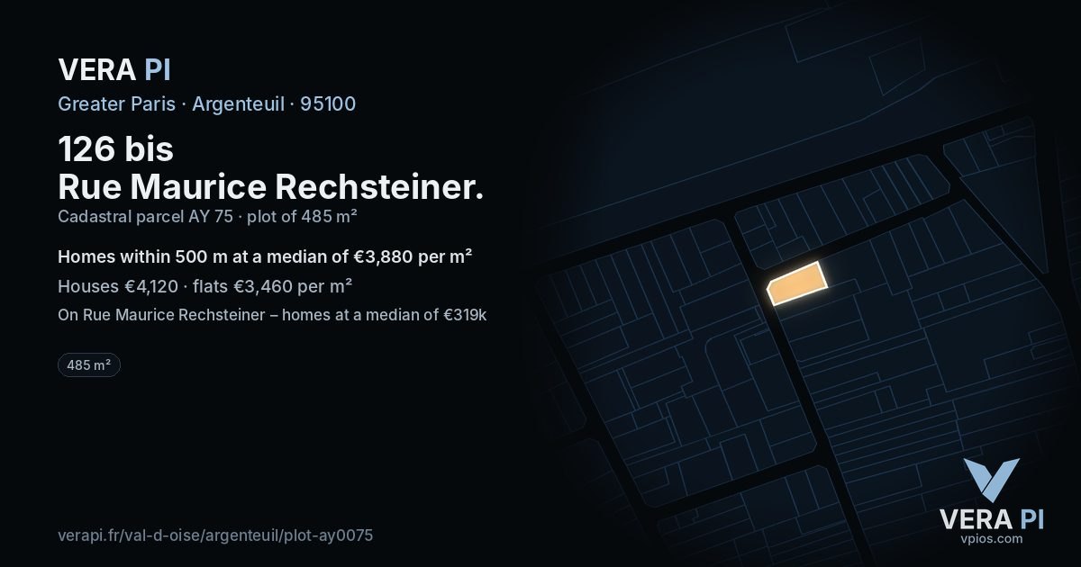 126 bis Rue Maurice Rechsteiner, Argenteuil at night – the plot lit, the parcels around coloured by the prices near them