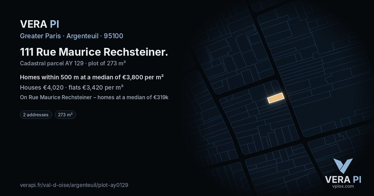 111 Rue Maurice Rechsteiner, Argenteuil at night – the plot lit, the parcels around coloured by the prices near them