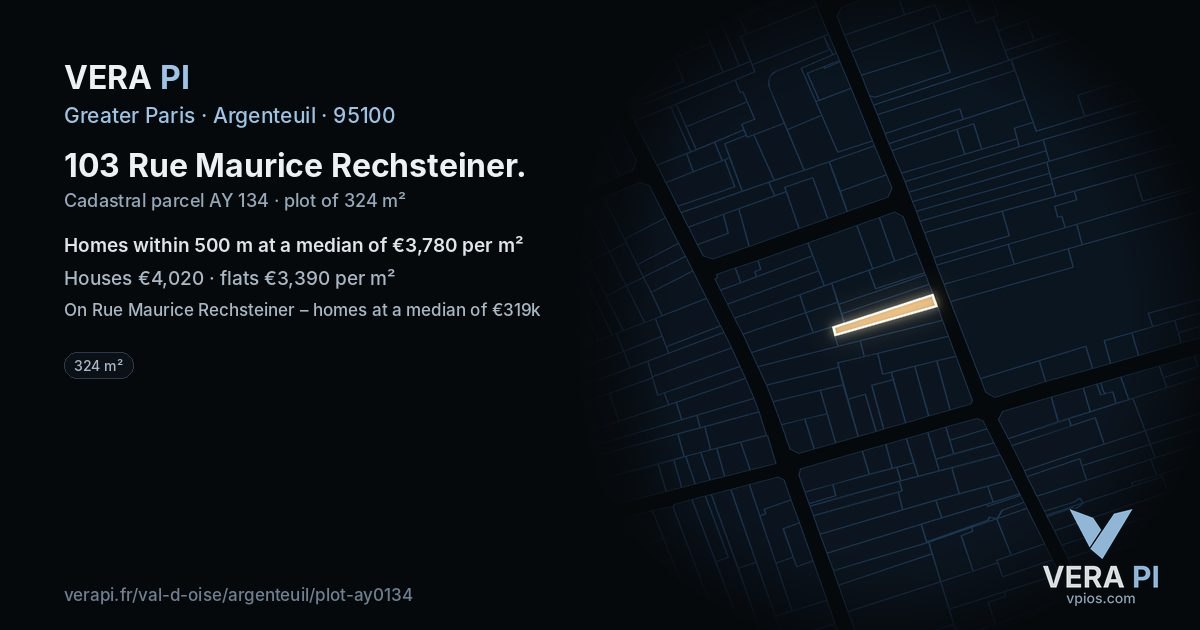 103 Rue Maurice Rechsteiner, Argenteuil at night – the plot lit, the parcels around coloured by the prices near them