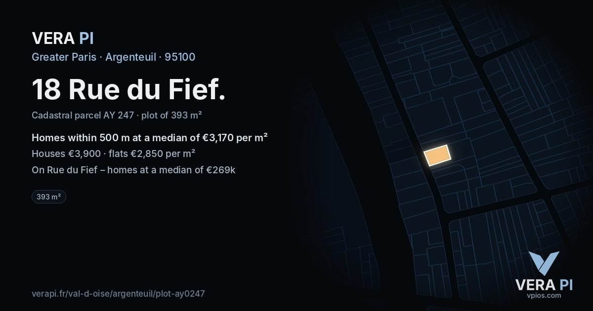 18 Rue du Fief, Argenteuil at night – the plot lit, the parcels around coloured by the prices near them