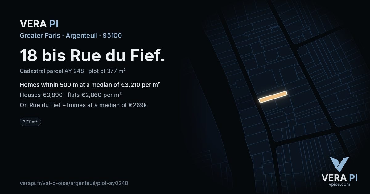 18 bis Rue du Fief, Argenteuil at night – the plot lit, the parcels around coloured by the prices near them