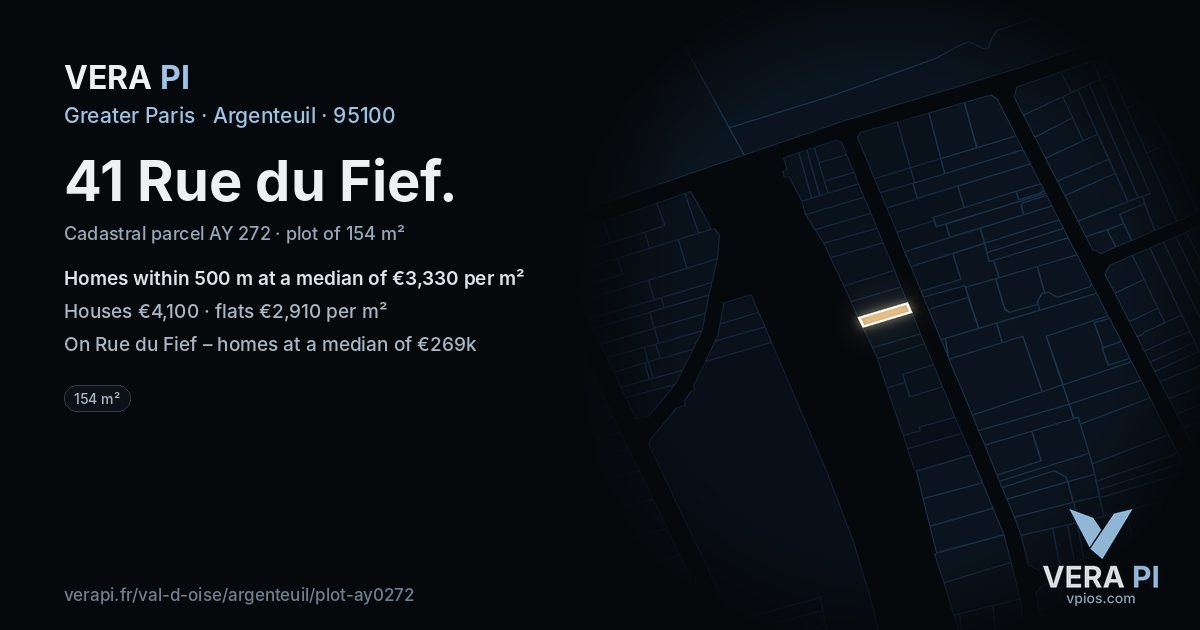 41 Rue du Fief, Argenteuil at night – the plot lit, the parcels around coloured by the prices near them