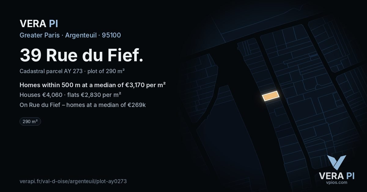 39 Rue du Fief, Argenteuil at night – the plot lit, the parcels around coloured by the prices near them