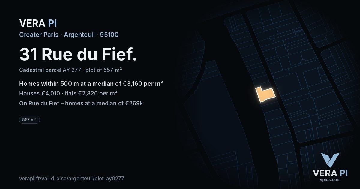 31 Rue du Fief, Argenteuil at night – the plot lit, the parcels around coloured by the prices near them