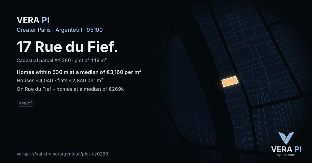 17 Rue du Fief, Argenteuil at night – the plot lit, the parcels around coloured by the prices near them