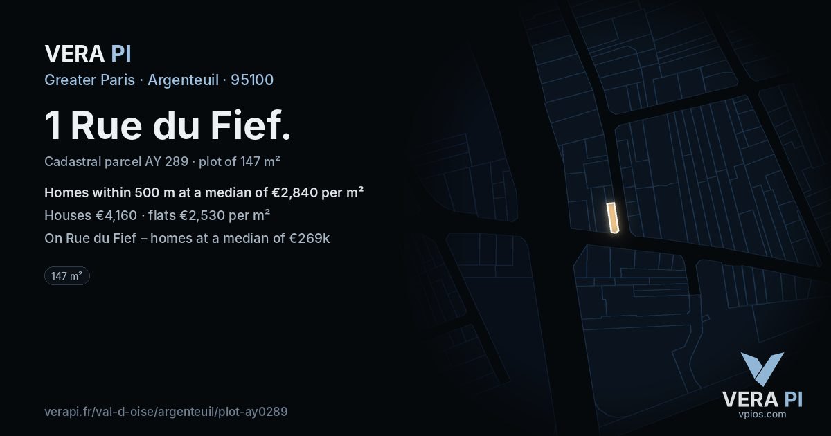 1 Rue du Fief, Argenteuil at night – the plot lit, the parcels around coloured by the prices near them