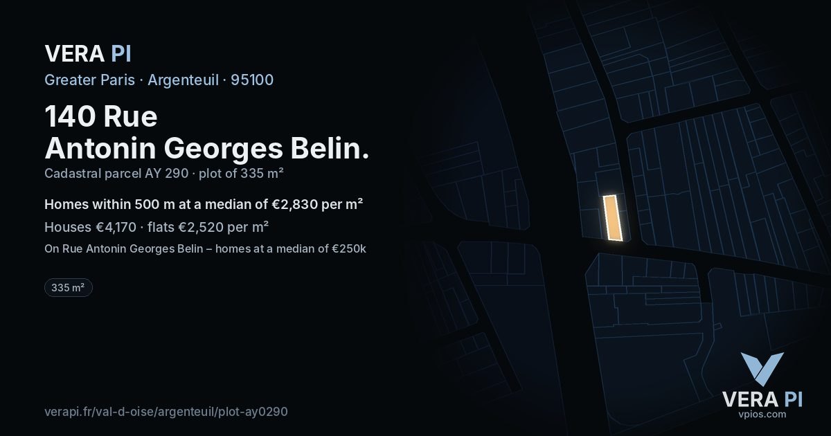 140 Rue Antonin Georges Belin, Argenteuil at night – the plot lit, the parcels around coloured by the prices near them