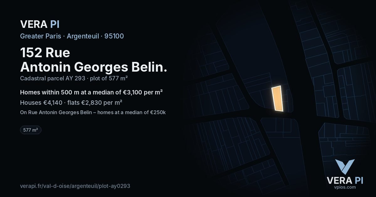 152 Rue Antonin Georges Belin, Argenteuil at night – the plot lit, the parcels around coloured by the prices near them