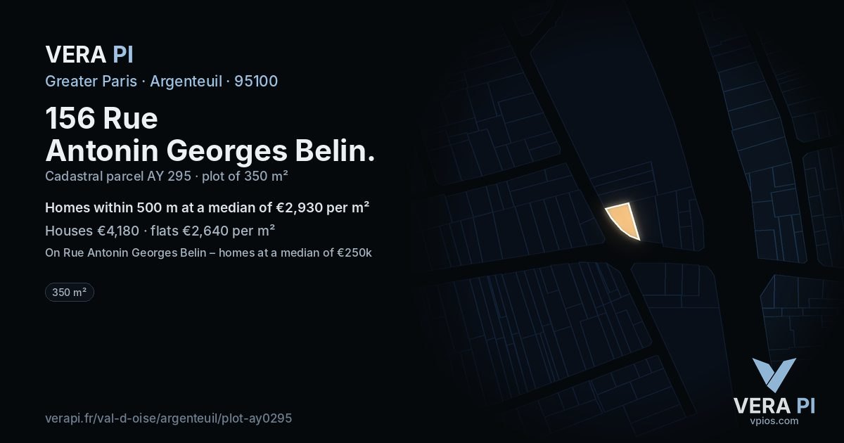 156 Rue Antonin Georges Belin, Argenteuil at night – the plot lit, the parcels around coloured by the prices near them