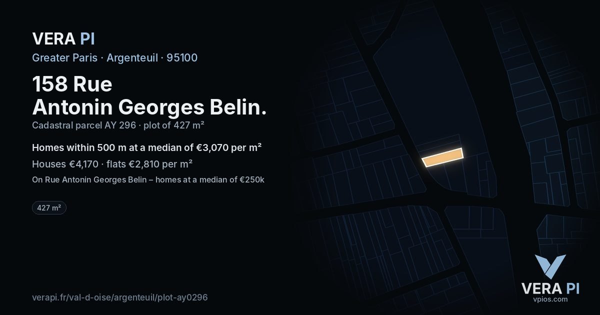 158 Rue Antonin Georges Belin, Argenteuil at night – the plot lit, the parcels around coloured by the prices near them