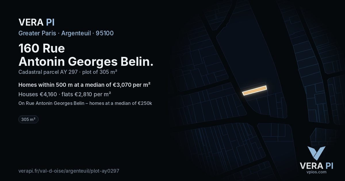 160 Rue Antonin Georges Belin, Argenteuil at night – the plot lit, the parcels around coloured by the prices near them