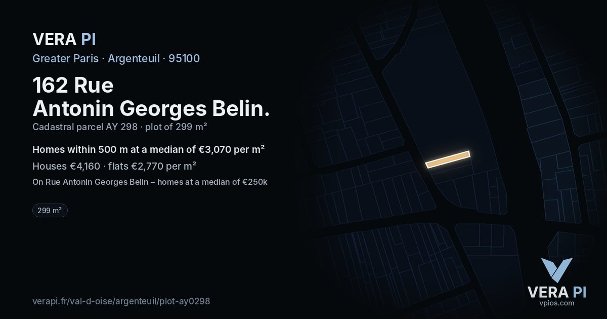 162 Rue Antonin Georges Belin, Argenteuil at night – the plot lit, the parcels around coloured by the prices near them