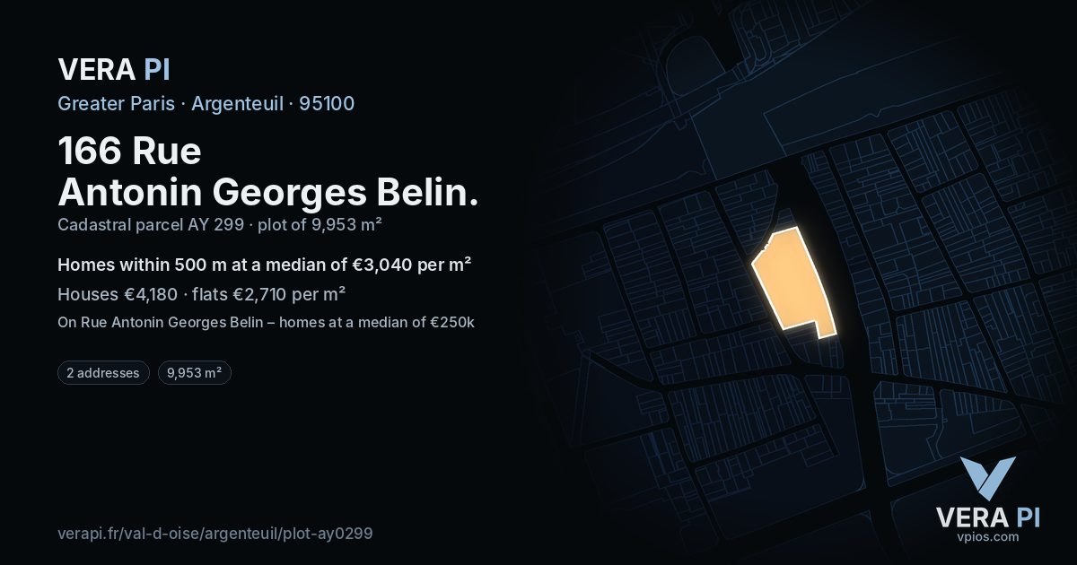 166 Rue Antonin Georges Belin, Argenteuil at night – the plot lit, the parcels around coloured by the prices near them