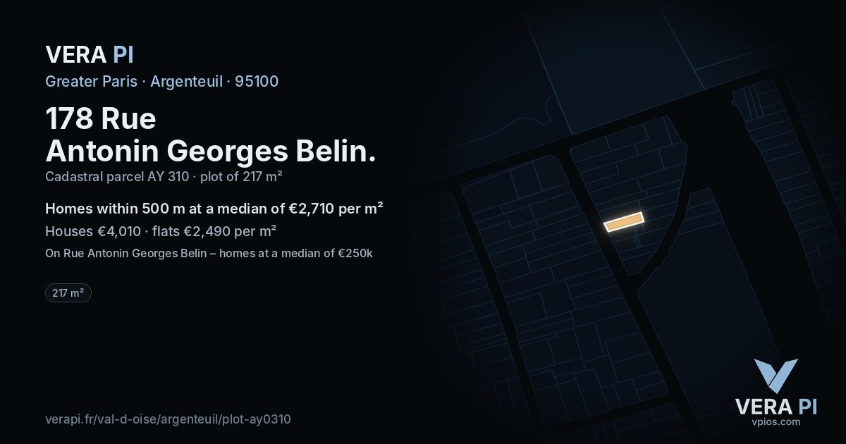 178 Rue Antonin Georges Belin, Argenteuil at night – the plot lit, the parcels around coloured by the prices near them