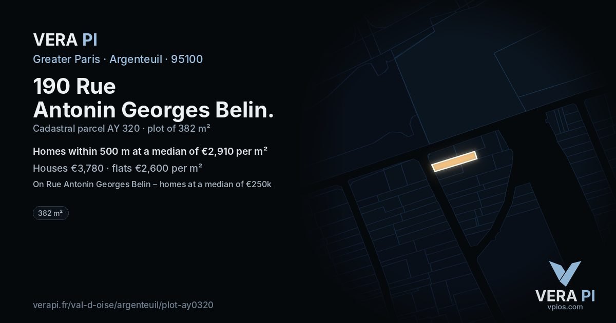 190 Rue Antonin Georges Belin, Argenteuil at night – the plot lit, the parcels around coloured by the prices near them