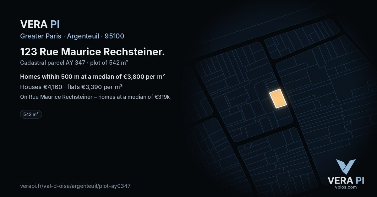 123 Rue Maurice Rechsteiner, Argenteuil at night – the plot lit, the parcels around coloured by the prices near them