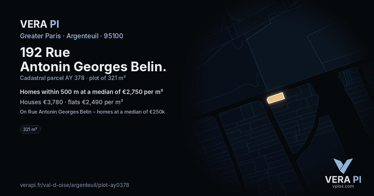 192 Rue Antonin Georges Belin, Argenteuil at night – the plot lit, the parcels around coloured by the prices near them