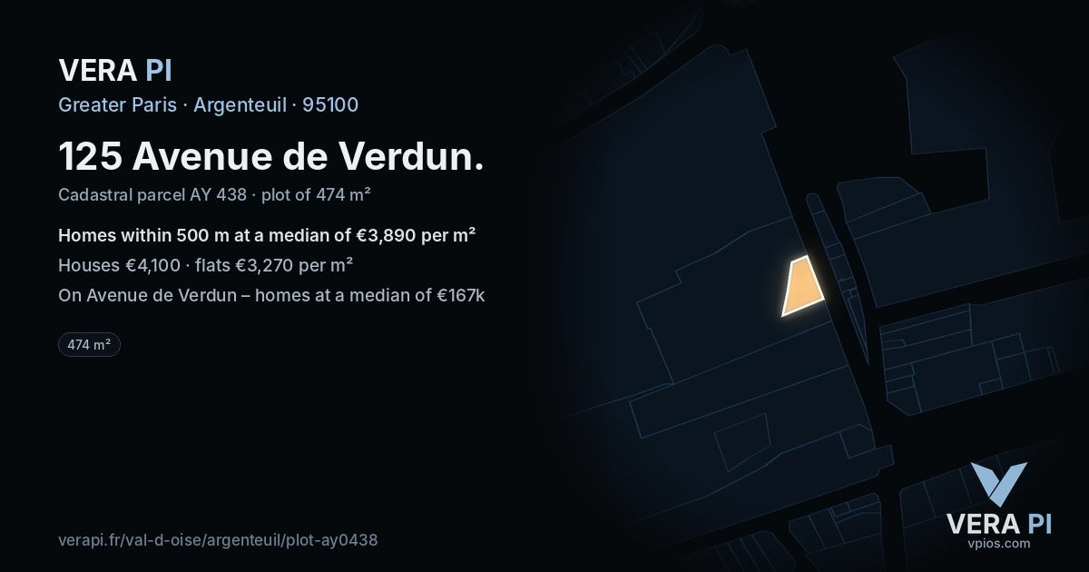 125 Avenue de Verdun, Argenteuil at night – the plot lit, the parcels around coloured by the prices near them