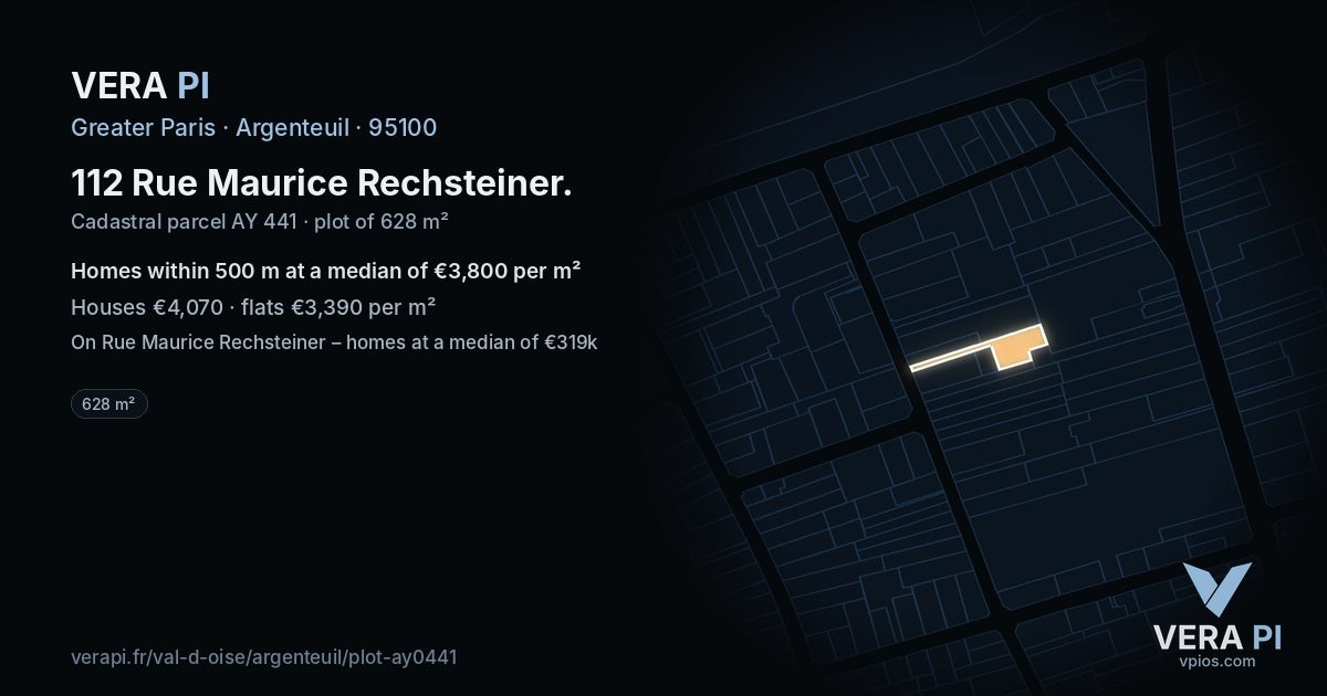 112 Rue Maurice Rechsteiner, Argenteuil at night – the plot lit, the parcels around coloured by the prices near them