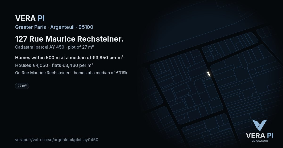 127 Rue Maurice Rechsteiner, Argenteuil at night – the plot lit, the parcels around coloured by the prices near them