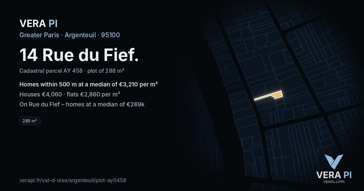 14 Rue du Fief, Argenteuil at night – the plot lit, the parcels around coloured by the prices near them
