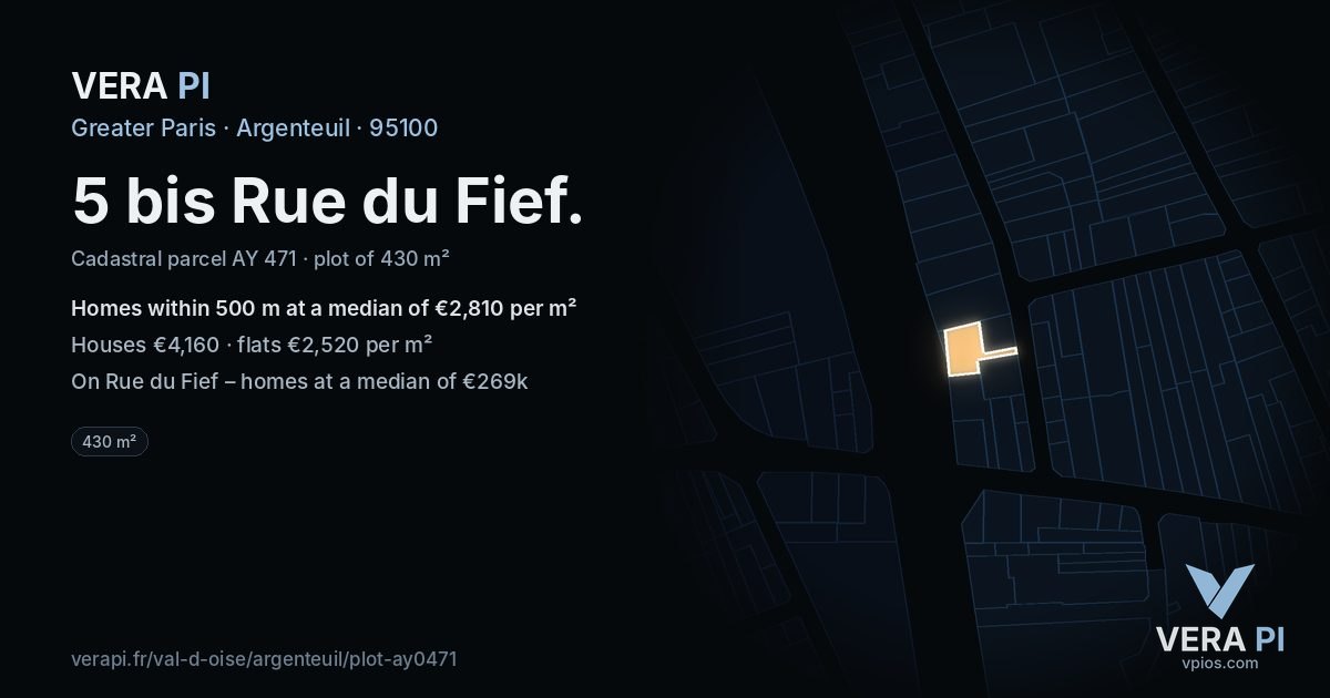 5 bis Rue du Fief, Argenteuil at night – the plot lit, the parcels around coloured by the prices near them