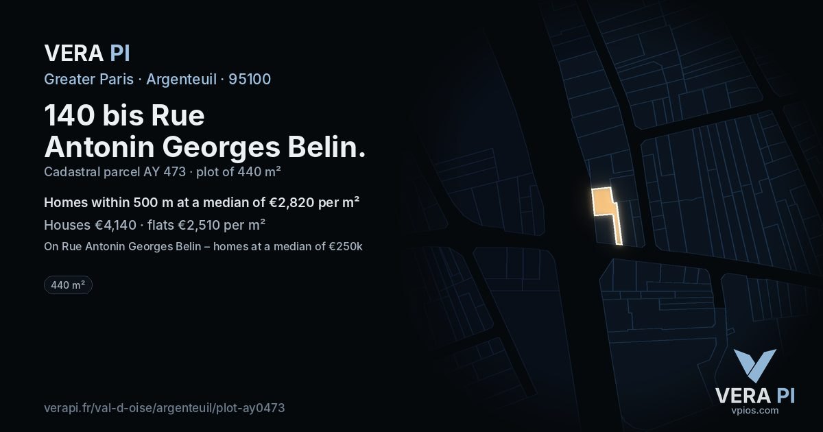 140 bis Rue Antonin Georges Belin, Argenteuil at night – the plot lit, the parcels around coloured by the prices near them