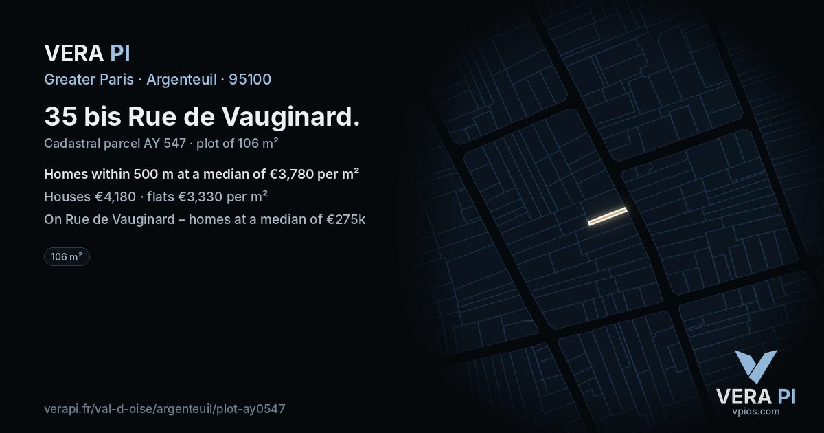 35 bis Rue de Vauginard, Argenteuil at night – the plot lit, the parcels around coloured by the prices near them