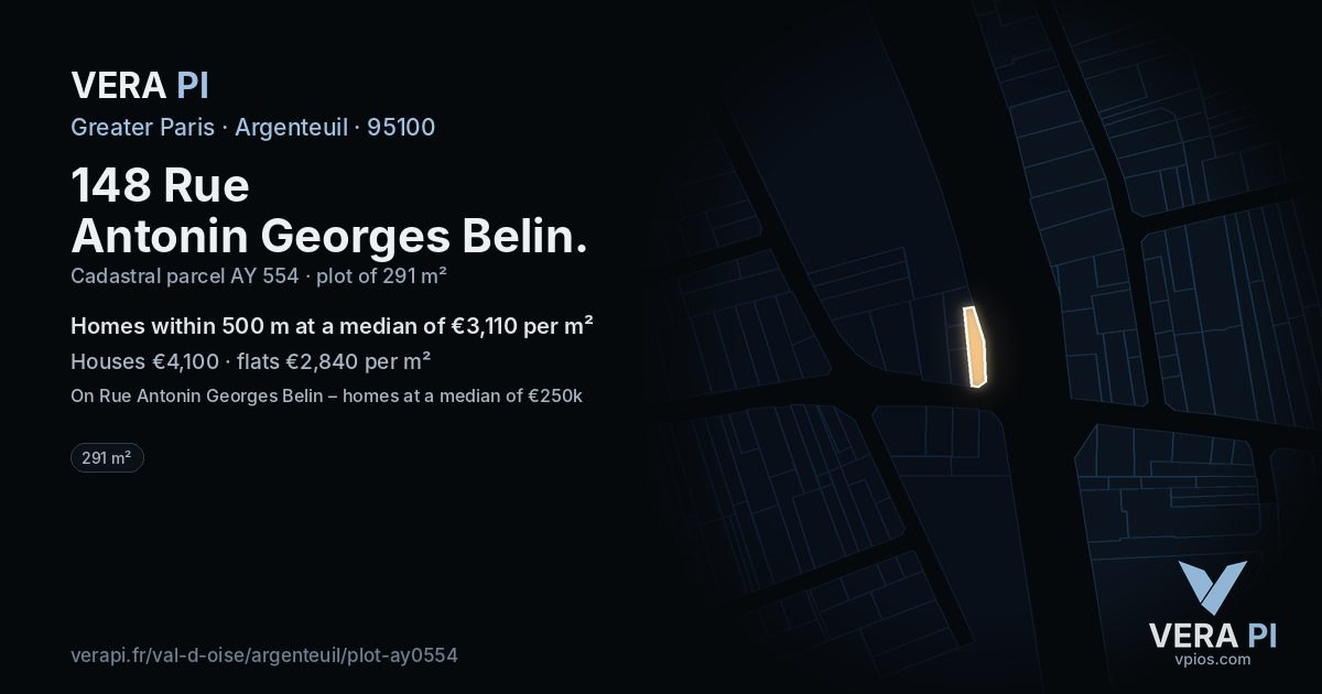 148 Rue Antonin Georges Belin, Argenteuil at night – the plot lit, the parcels around coloured by the prices near them