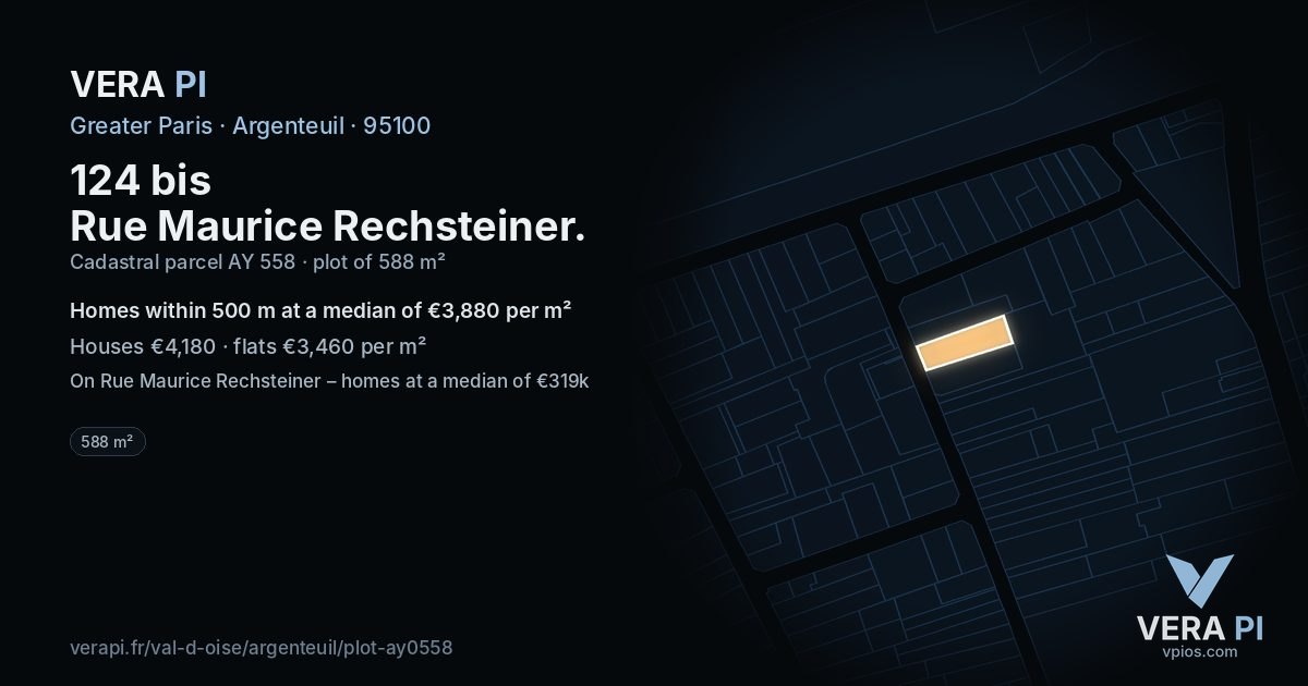124 bis Rue Maurice Rechsteiner, Argenteuil at night – the plot lit, the parcels around coloured by the prices near them