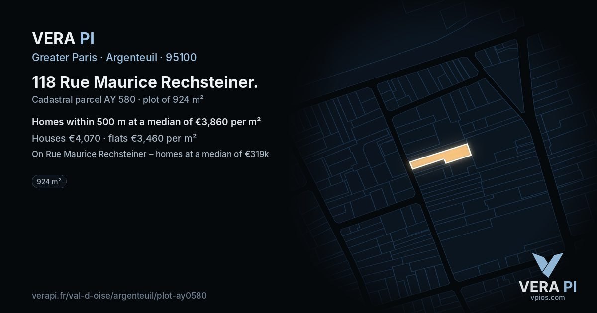 118 Rue Maurice Rechsteiner, Argenteuil at night – the plot lit, the parcels around coloured by the prices near them