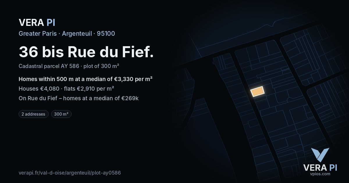 36 bis Rue du Fief, Argenteuil at night – the plot lit, the parcels around coloured by the prices near them