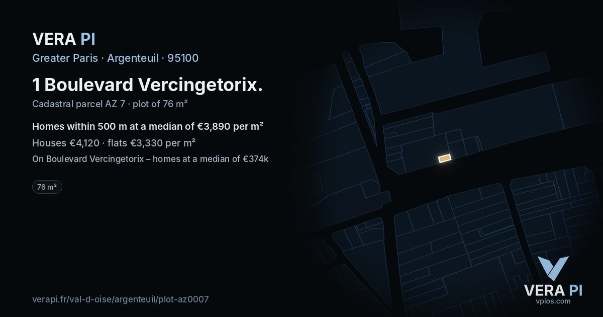 1 Boulevard Vercingetorix, Argenteuil at night – the plot lit, the parcels around coloured by the prices near them
