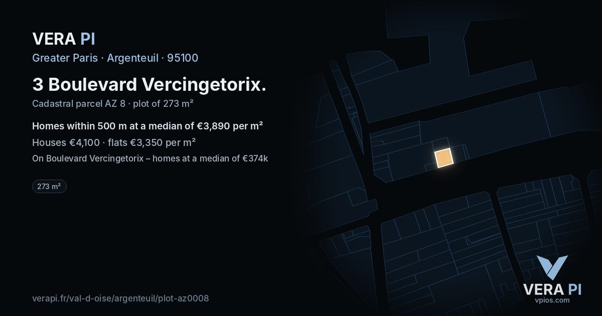 3 Boulevard Vercingetorix, Argenteuil at night – the plot lit, the parcels around coloured by the prices near them