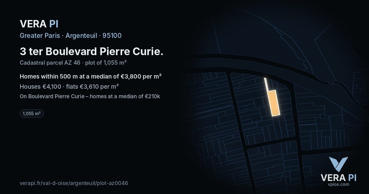 3 ter Boulevard Pierre Curie, Argenteuil at night – the plot lit, the parcels around coloured by the prices near them