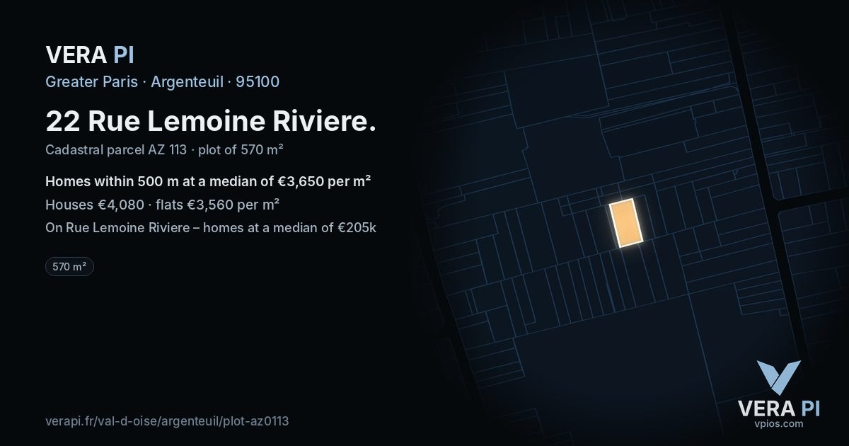 22 Rue Lemoine Riviere, Argenteuil at night – the plot lit, the parcels around coloured by the prices near them