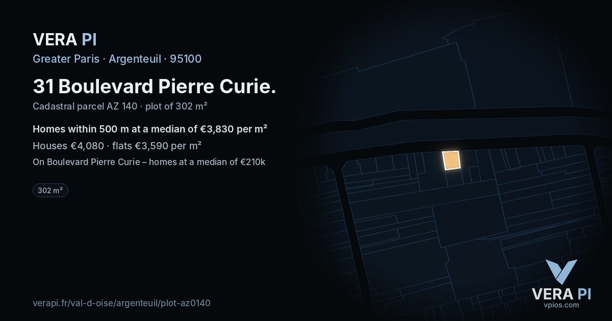 31 Boulevard Pierre Curie, Argenteuil at night – the plot lit, the parcels around coloured by the prices near them